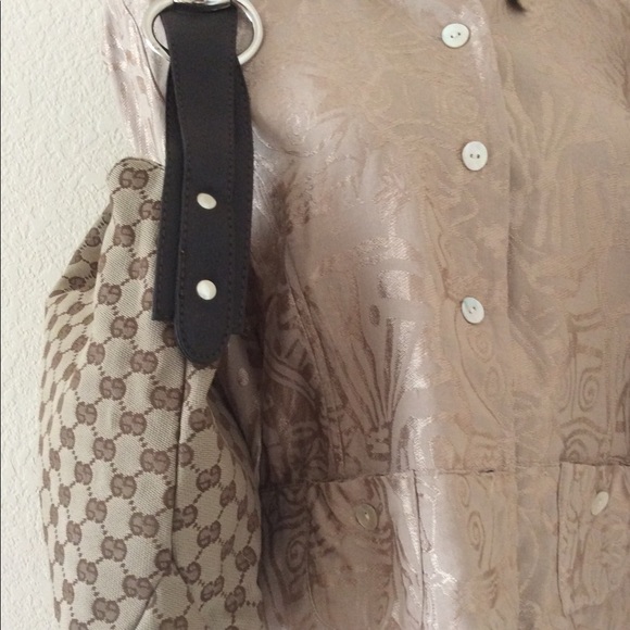 Shoulder bag Monogramed GG tan bag brown trim slouchy bag medium size tan bag - Picture 3 of 11